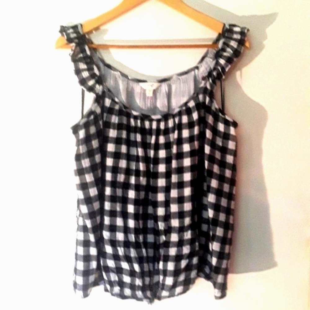 Terra & Sky Buffalo Plaid Flowy Tank Top with Ruffle Sleeves